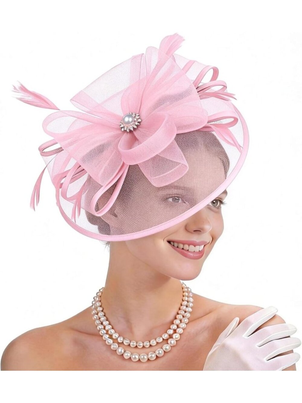 Vintage 1920s-50s Tea Party Hat - Feather Mesh Kentucky Derby Fascinator for